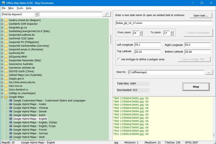 Offline Map Maker screenshot downloading map tiles from an online maps provider